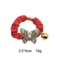 Red hair scrunchie with rhinestones butterfly and gold bell, elegant elastic hair tie. - Red Fabric Gold Rhinestone Butterfly Style (1144-7)