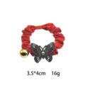 Red hair scrunchie with rhinestone butterfly and gold bell variant for stylish ponytail styling. - Red Fabric Alloy Full Rhinestone Butterfly Style (1144-8)