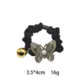 Black scrunchie with gold rhinestone butterfly charm and pendant, elegant hair tie for women. - Black Ruched Gold Butterfly Artificial Pearl Style (1144-9)