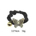 Black hair scrunchie with rhinestones butterfly charm and gold bell cute hair tie for women - Black High Elastic Alloy Rhinestone Butterfly Style (1144-11)