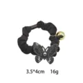 Elegant rhinestone butterfly hair scrunchie with gold bell, high elastic brown ponytail holder. - Dark Brown Fabric Dark Rhinestone Butterfly Style (1144-12)