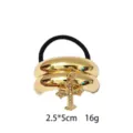 Glänzendes goldenes Legierung Haargummi mit Strass Kreuz Anhänger elegante Haaraccessoires - Gold Kreuz Stil (1116-4)