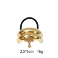 Gold alloy hair tie featuring a sparkling rhinestone cross pendant, elegant fashion accessory. - Cross Style (1116-7)