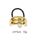 Gold hair tie with double layer metal curve and pearl pendant, chic minimalist design. - Pearl Style (1116-9)