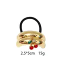 Chic gold alloy hair tie featuring elegant double curved metal design and sparkling crystal cherry pendant. - Cherry Style (1116-12)