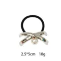 Glossy alloy bow hair tie with pearl pendant, elegant minimalist ponytail holder for women. - Pearl Crossed Style (1116-17)