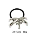 Alloy glossy hair tie with rhinestone cross pendant, stylish black rubber band for women. - Cross Style (1116-21)