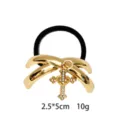 Gold alloy cross hair tie with rhinestones, stylish metallic hair band for women and girls. - Cross Style (1116-22)