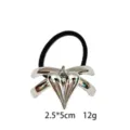 Silver alloy heart bow hair tie, glossy metallic finish fashion hair rope accessory for women. - Heart Bow Style (1116-23)
