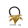 Gold heart bow alloy hair tie, stylish minimalist hair band with metallic finish. - Bow Heart Style (1116-24)