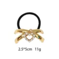 Gold alloy hair tie with pearl heart pendant, stylish bow hair accessory, 2.5x5cm. - Pearl Heart Style (1116-25)