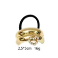 Gold metallic hair tie with elegant pearl heart pendant, stylish chic alloy hair accessory ring. - Pearl Heart Style (1116-26)