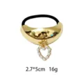 Gold Alloy Pearl Heart Hair Tie Ponytail Holder Elegant Elastic Hair Band Accessories - Pearl Heart Style (1116-33)