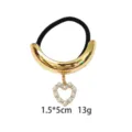 Gold alloy hair tie with pearl heart pendant elastic band 1.5x5cm hair accessory - Pearl Heart Style (1116-34)