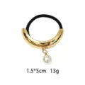 Elegant gold curved metal hair rope with white pearl pendant, chic elastic hair band. - Pearl Tube Style (1116-36)
