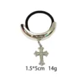 Alloy hair tie with rhinestone cross pendant, stylish metallic finish hair accessory. - Cross Style (1116-37)