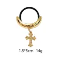Gold Alloy Hair Tie with Cross Pendant, Glossy Finish Hair Elastic for Women Style - Cross Style (1116-38)