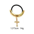 Gold metal crescent hair tie with rhinestone cross pendant, elegant hair accessory for women. - Cross Style (1116-40)