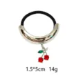Alloy glossy hair rope with red cherry rhinestone charm, elegant metal arch hair tie accessory. - Cherry Style (1116-43)
