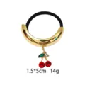 Glossy alloy hair tie with a sparkling rhinestone cherry pendant, elegant hair accessory. - Cherry Style (1116-44)