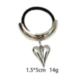Silver metal heart hair tie with curved accessory, elegant minimalist elastic hair rope. - Crescent Heart Style (1116-45)