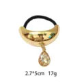 Gold alloy hair tie with a stunning teardrop crystal pendant and elastic band. Size 2.7x5cm. - Rhinestone Style (1116-48)