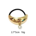 Gold metal hair tie with pearl pendant, shiny alloy elastic hair band for women accessories. - Pearl Arc Style (1116-50)