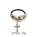 Alloy rhinestone cross hair tie, shiny silver elastic hair band, elegant hair accessory. - Cross Style (1116-51)