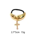 Gold alloy hair tie with cross pendant, luxury metallic hair band for women and girls styling. - Cross Style (1116-52)
