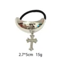 Alloy shiny hair rope with rhinestone cross pendant, elegant hair accessory for women. - Cross Style (1116-53)