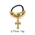 Gold alloy hair tie with rhinestone cross pendant, stylish geometric hair accessory. - Cross Style (1116-54)