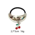 Glossy metal hair tie with sparkling rhinestone cherry charm elastic band hair accessory - Cherry Style (1116-55)