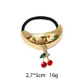 Gold metal moon hair rope with sparkling rhinestone cherry pendant stylish elastic hair tie. - Cherry Style (1116-56)