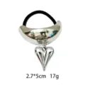 Silver alloy heart hair tie, shiny metallic finish hair band elegant accessory for women. - Heart Style (1116-57)