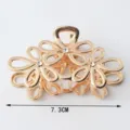 Gold Metal Flower Hair Claw Clip with Rhinestones Large Hair Catch Accessory for Women - Rhinestone Three-Flower Gold