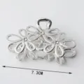Silver zinc alloy flower hair claw clip with rhinestones, 7.3cm large hair accessory. - Rhinestone Three-Flower Silver