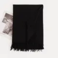 Solid color women imitation cashmere scarf winter cozy versatile fringed shawl neckerchief - Black