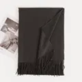 Solid dark grey imitation cashmere scarf with fringe, soft winter cozy warm shawl wrap. - Dark Gray