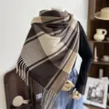 Écharpe à carreaux élégante pour femme châle chaud imitation cachemire marron avec franges - G-HY64 café