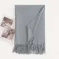 Solid color imitation cashmere scarf for women winter warm long shawl soft tassel cozy bib - Gray