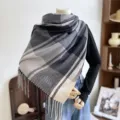 Femme écharpe à carreau hiver chaud frange châle doux cachemire sensation design élégant - G-HY64 gris noir