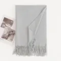 Solid Color Cashmere-Feel Women's Imitation Cashmere Scarf Grey Winter Tassel Shawl - Light Gray