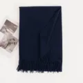 Solid navy blue imitation cashmere fringed scarf, soft winter warm women's long shawl. - Navy Blue
