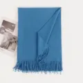 Solid color imitation cashmere winter scarf for women, elegant cozy Korean style tassel long shawl wrap. - Denim Blue