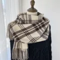 Femme automne hiver écharpe imitation cachemire à carreaux franges châle chaud confortable élégant - G-HY111 camel