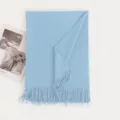 Solid color cashmere-feel women winter scarf with elegant tassels, warm soft blue shawl bib. - Light Blue Zircon