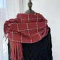Women Winter Warm Plaid Cashmere Feel Scarf Thickened Tassel Shawl Fashion Red - G-HY159 Red
