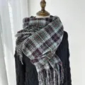 Écharpe à carreaux épaissie femme châle imitation cachemire mode hiver chaude foulard - G-HY117 Bleu