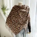 Écharpe imprimé léopard classique femme automne hiver toucher cachemire châle frangé chaud. - 16-YHP beige