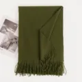 Solid color imitation cashmere scarf for women, cozy winter fringe shawl and long wrap. - Army Green